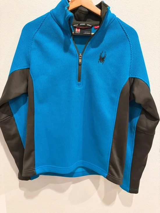 Spyder Men’s Turquoise and Black Quarter-Zip Performance Sweater - Picture 1 of 5
